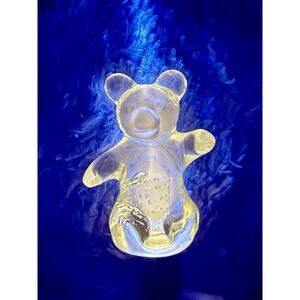 GLOWS! Vntg Clear Glass Controlled Bubble Teddy Bear Figurine Paperweight